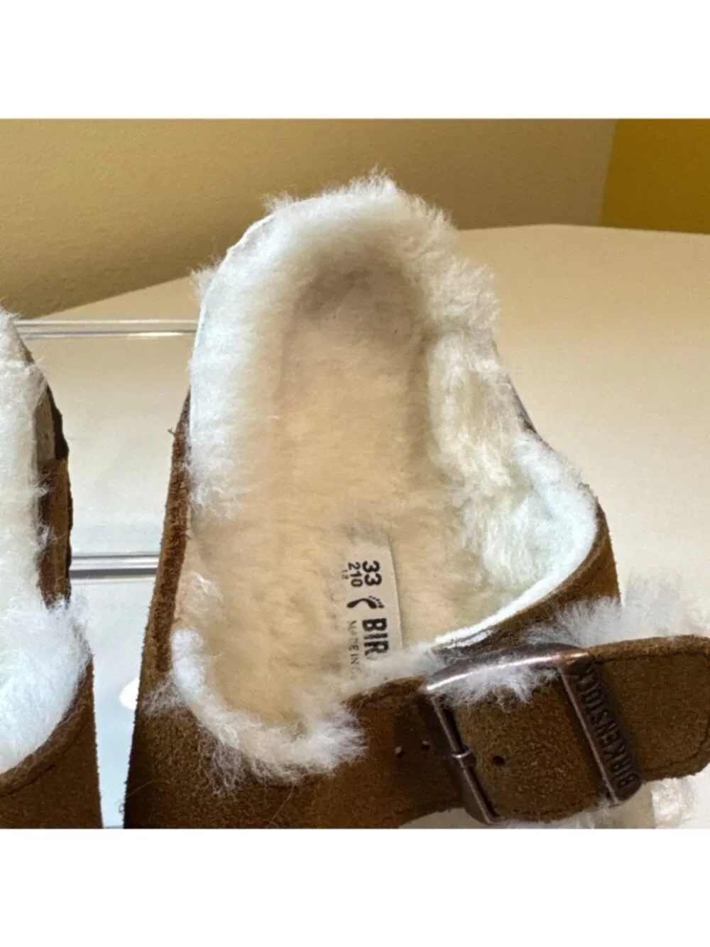 Birkenstock Sandals Arizona Mink Youth Reg 33 US 2-2.5 Shearling Fur Excellent